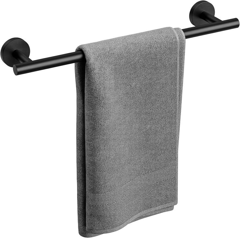 Bubxo Matte Black Towel Bar, 18 Inch Bathroom Towel Rack, Towel Holder Wall Mounted, Thicken SUS304 Stainless Steel Towel Rod Modern Home Decor (Total Length 20-Inch) - Image 1
